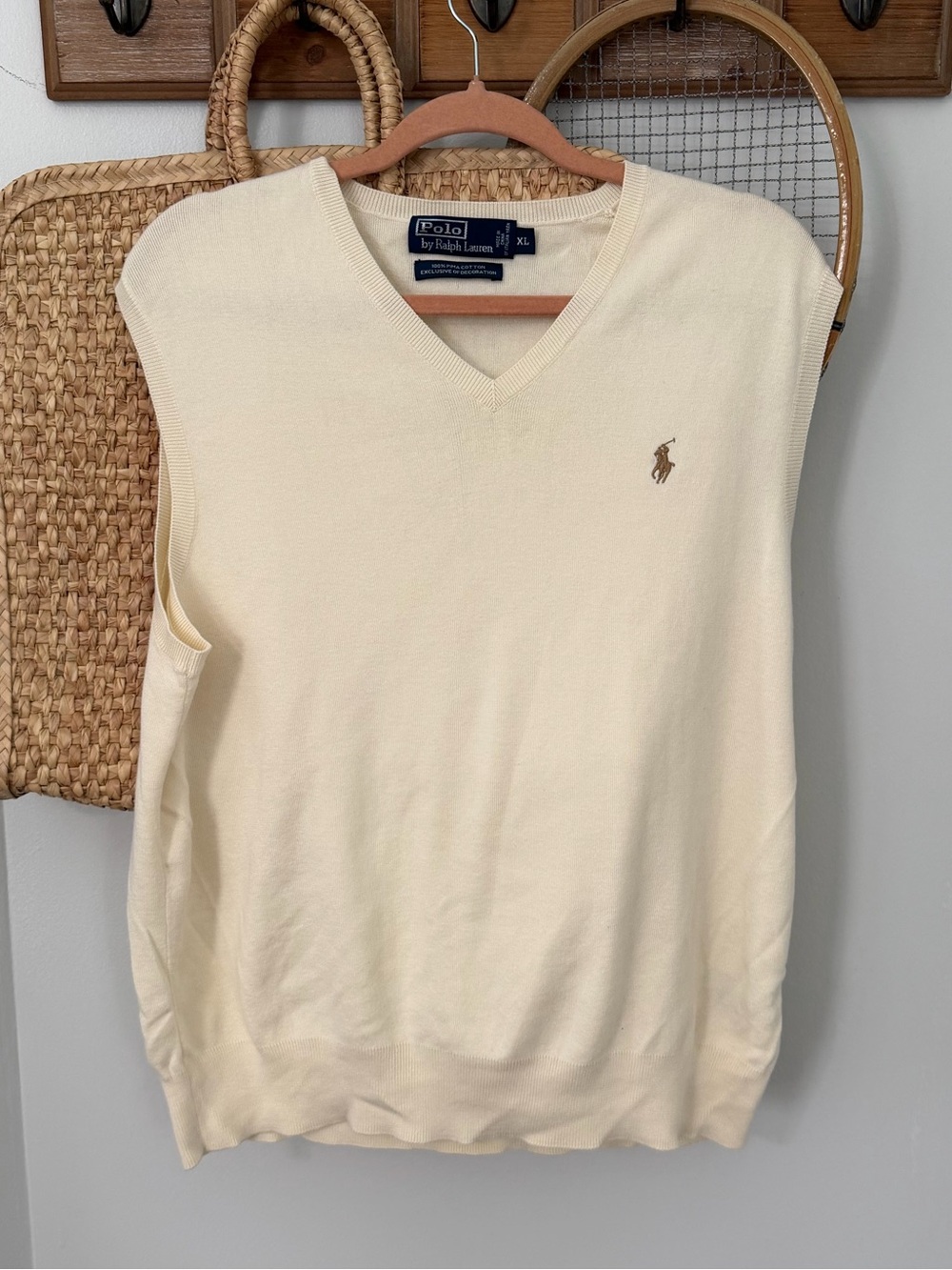 Polo by Ralph Lauren Cream V-Neck Sweater Vest with Brown polo logo